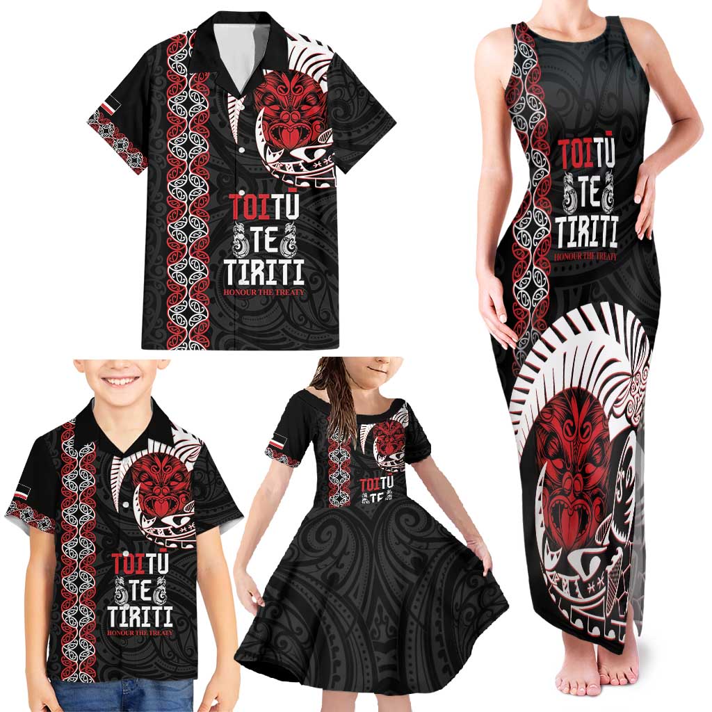 Aotearoa Toitu Te Tiriti Family Matching Tank Maxi Dress and Hawaiian Shirt Honour The Treaty Maori Haka