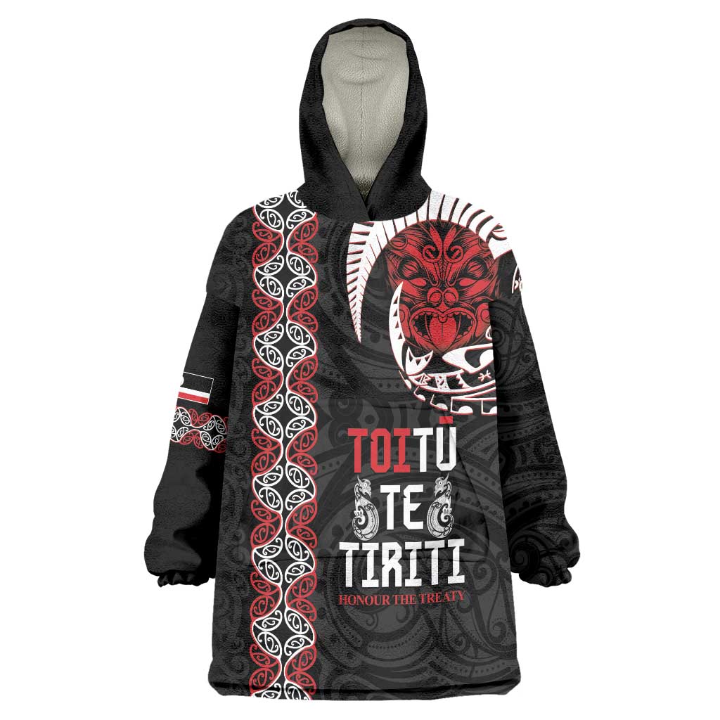 Aotearoa Toitu Te Tiriti Wearable Blanket Hoodie Honour The Treaty Maori Haka - Vibe Hoodie Shop