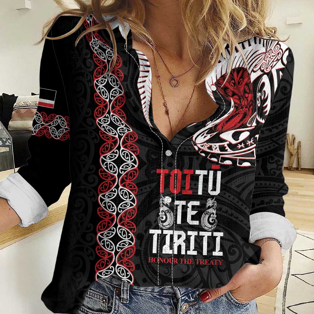 Aotearoa Toitu Te Tiriti Women Casual Shirt Honour The Treaty Maori Haka - Vibe Hoodie Shop