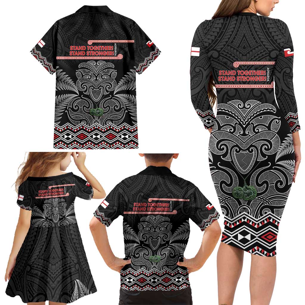 Aotearoa Toitu Te Tiriti Family Matching Long Sleeve Bodycon Dress and Hawaiian Shirt Stand Together! Stand Stronger! - NZ Tiki