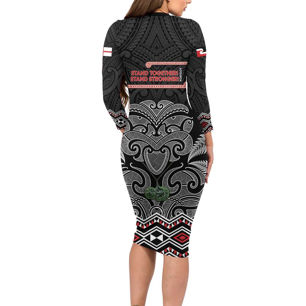 Aotearoa Toitu Te Tiriti Family Matching Long Sleeve Bodycon Dress and Hawaiian Shirt Stand Together! Stand Stronger! - NZ Tiki