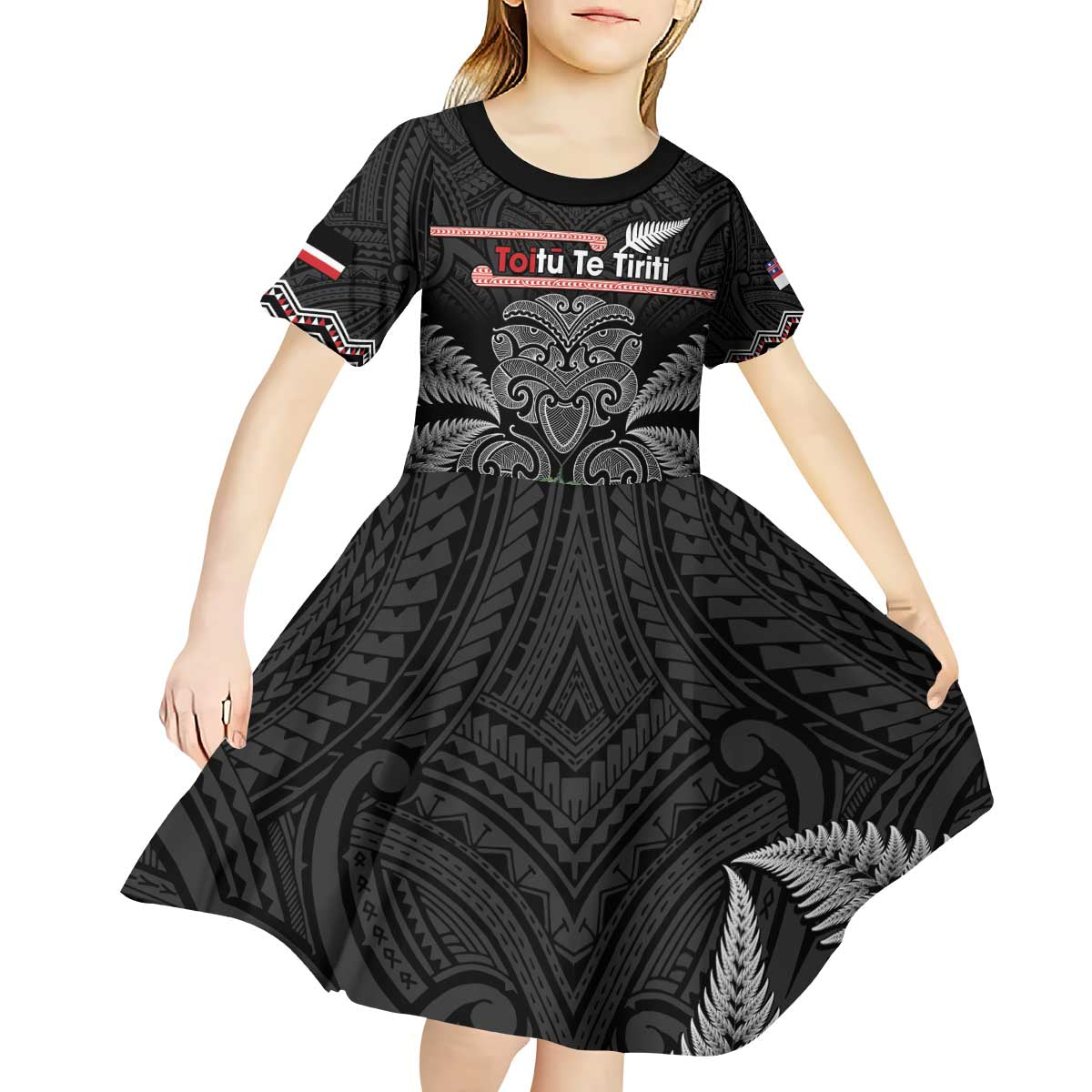 Aotearoa Toitu Te Tiriti Kid Short Sleeve Dress Stand Together! Stand Stronger! - NZ Tiki - Vibe Hoodie Shop
