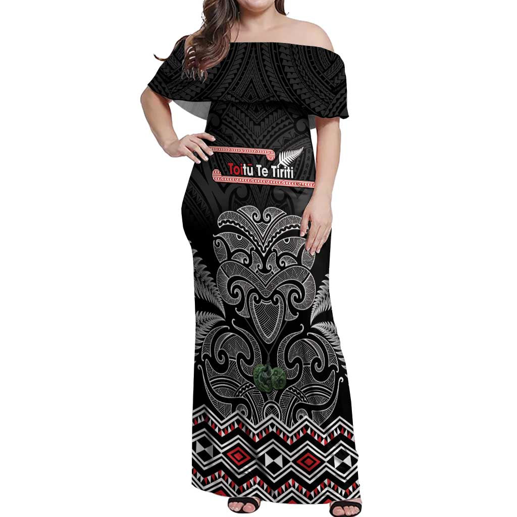 Aotearoa Toitu Te Tiriti Off Shoulder Maxi Dress Stand Together! Stand Stronger! - NZ Tiki