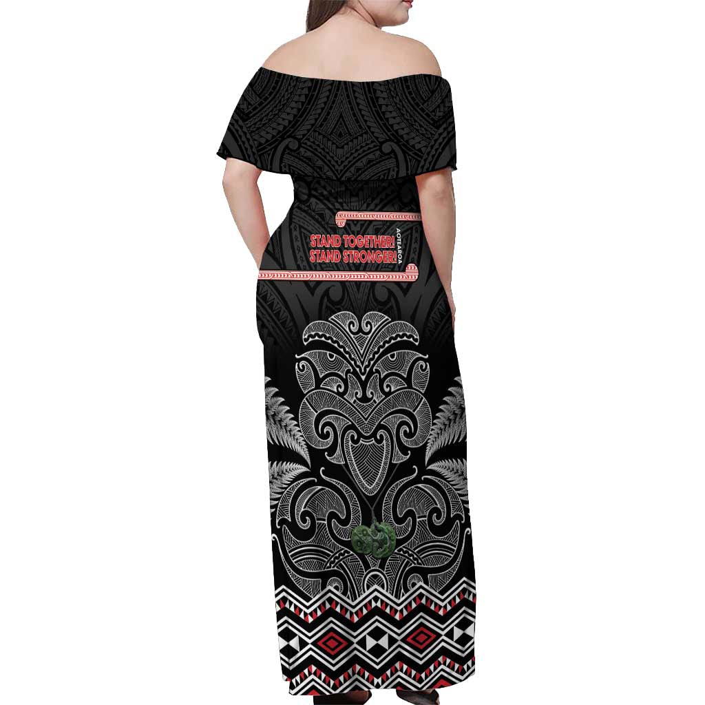 Aotearoa Toitu Te Tiriti Off Shoulder Maxi Dress Stand Together! Stand Stronger! - NZ Tiki