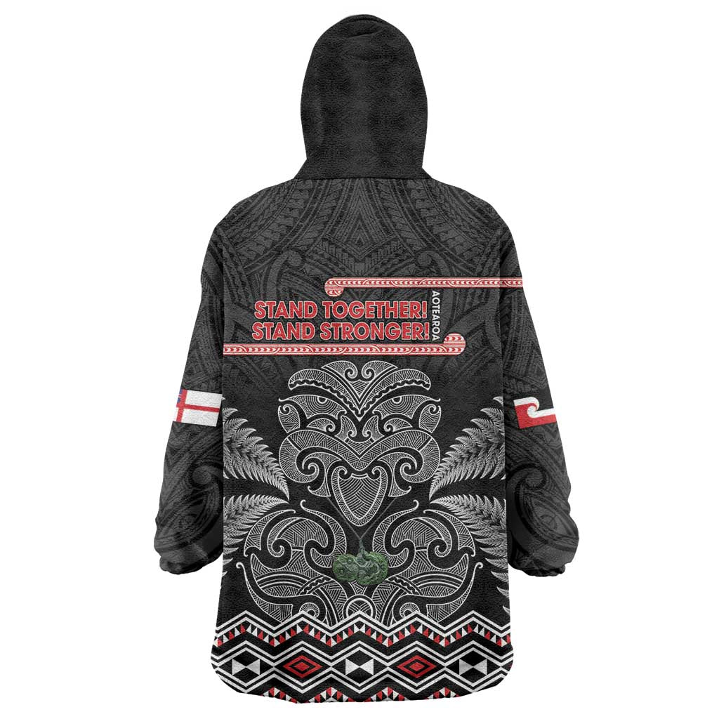 Aotearoa Toitu Te Tiriti Wearable Blanket Hoodie Stand Together! Stand Stronger! - NZ Tiki - Vibe Hoodie Shop