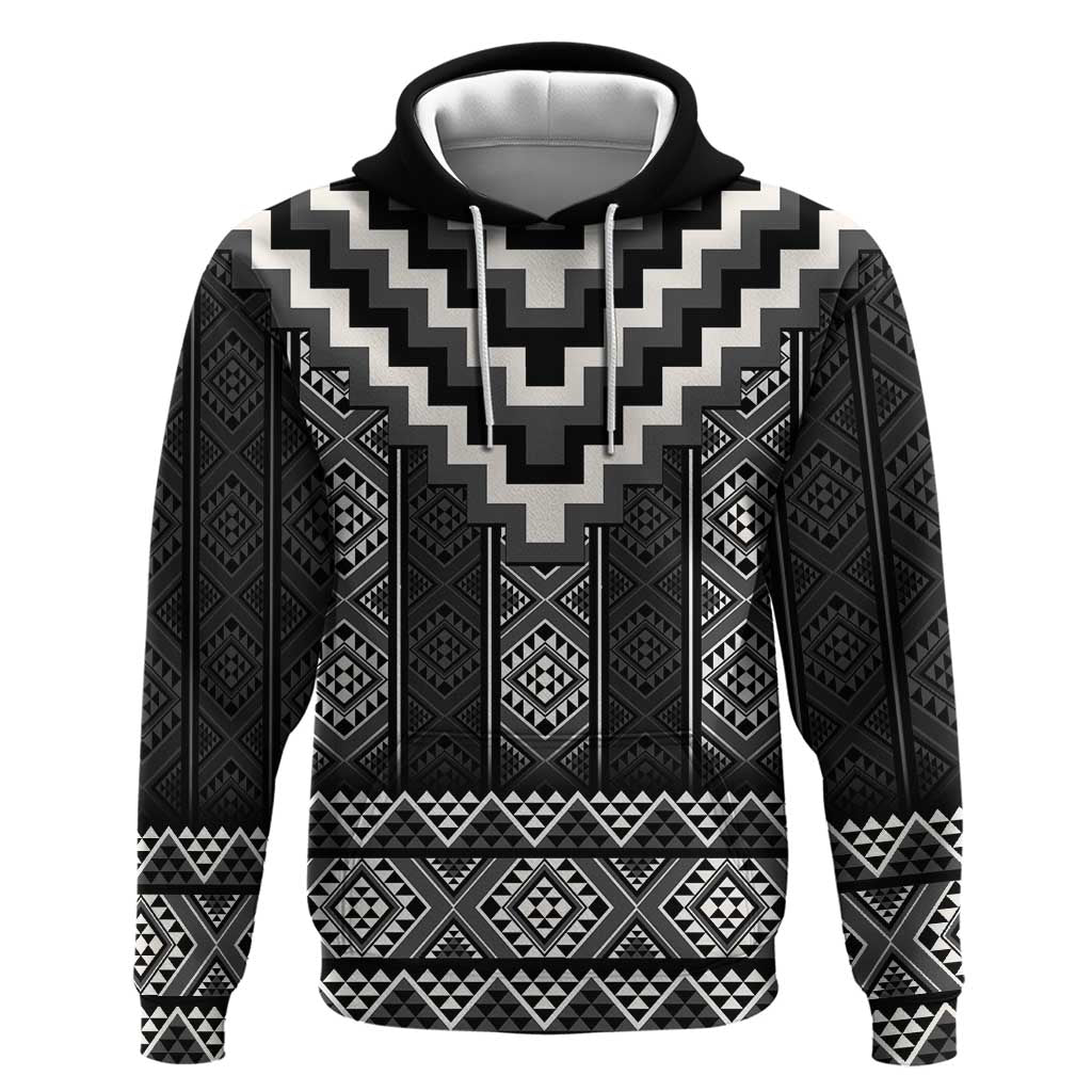 Black Taniko Aotearoa Hoodie Niho Taniwha Mix Poutama - Vibe Hoodie Shop