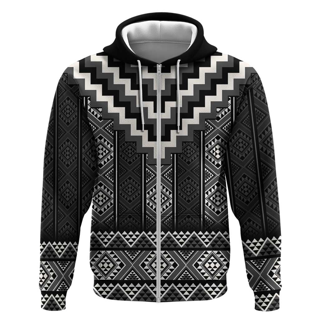 Black Taniko Aotearoa Hoodie Niho Taniwha Mix Poutama - Vibe Hoodie Shop