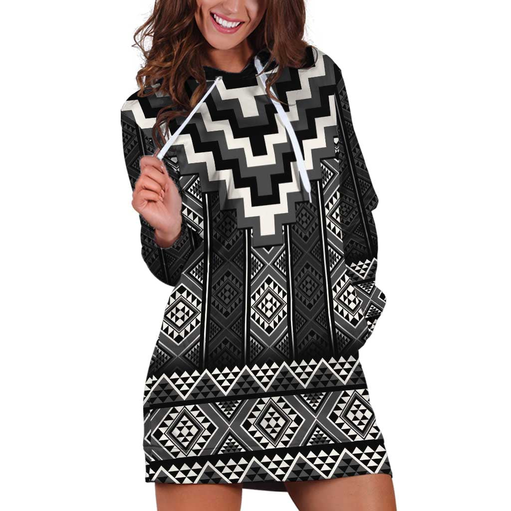 Black Taniko Aotearoa Hoodie Dress Niho Taniwha Mix Poutama - Vibe Hoodie Shop