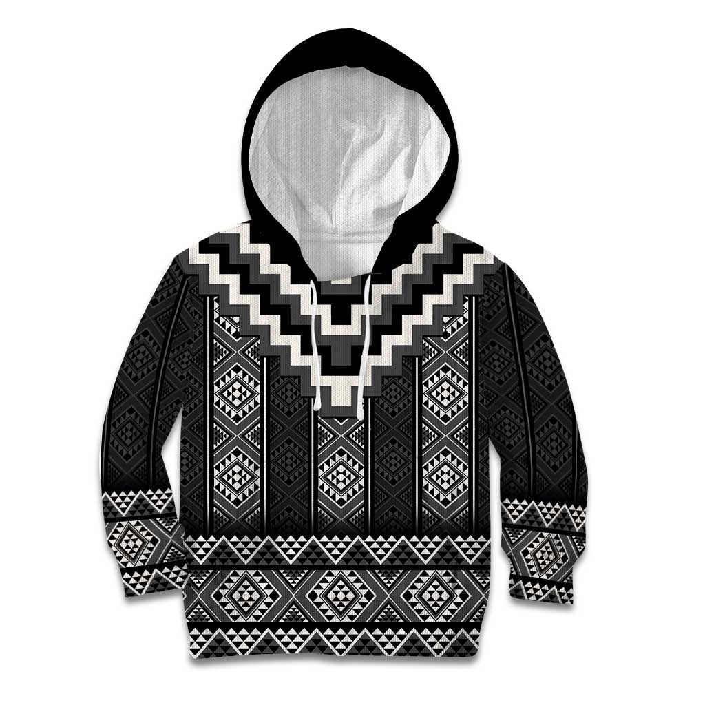 Black Taniko Aotearoa Kid Hoodie Niho Taniwha Mix Poutama - Vibe Hoodie Shop