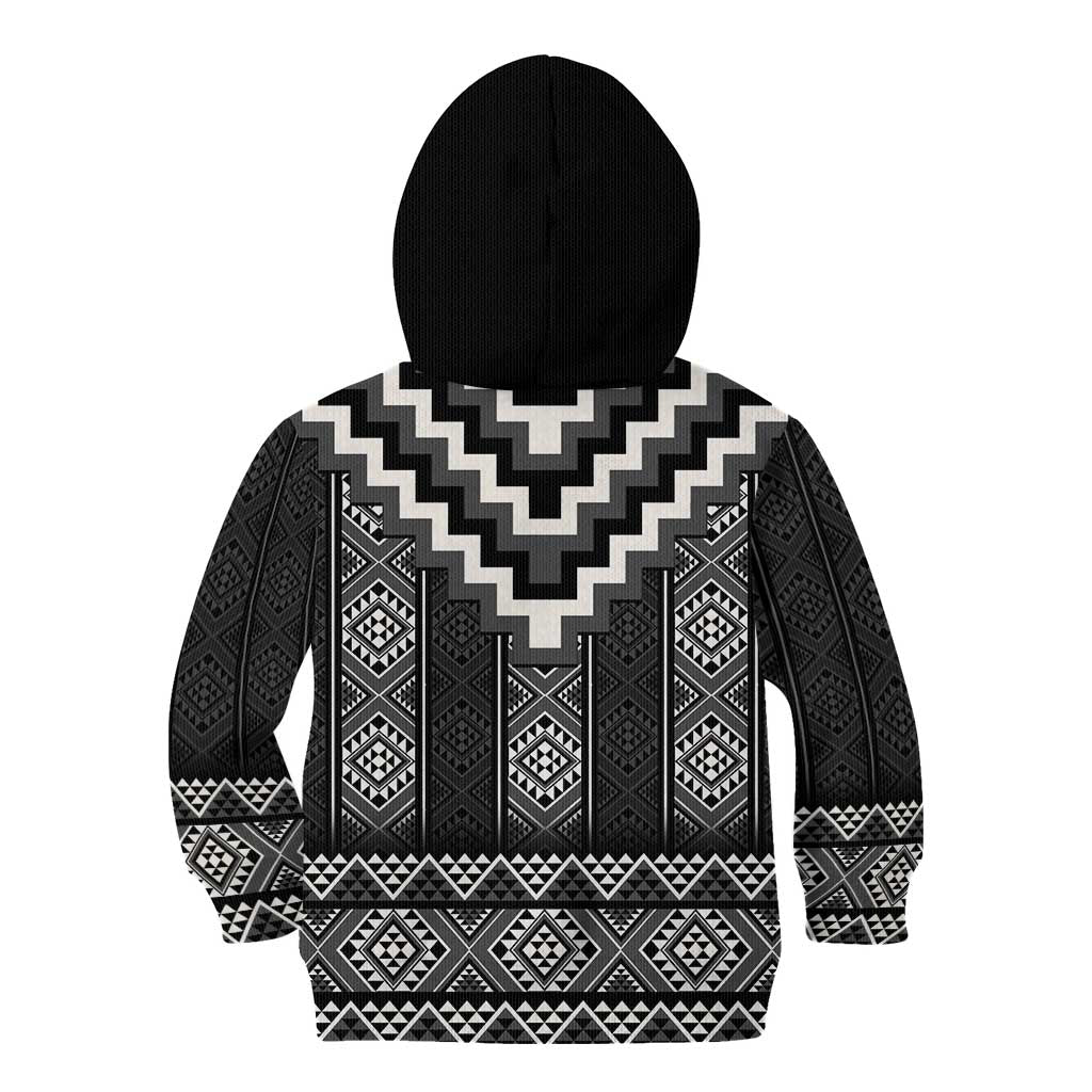 Black Taniko Aotearoa Kid Hoodie Niho Taniwha Mix Poutama - Vibe Hoodie Shop