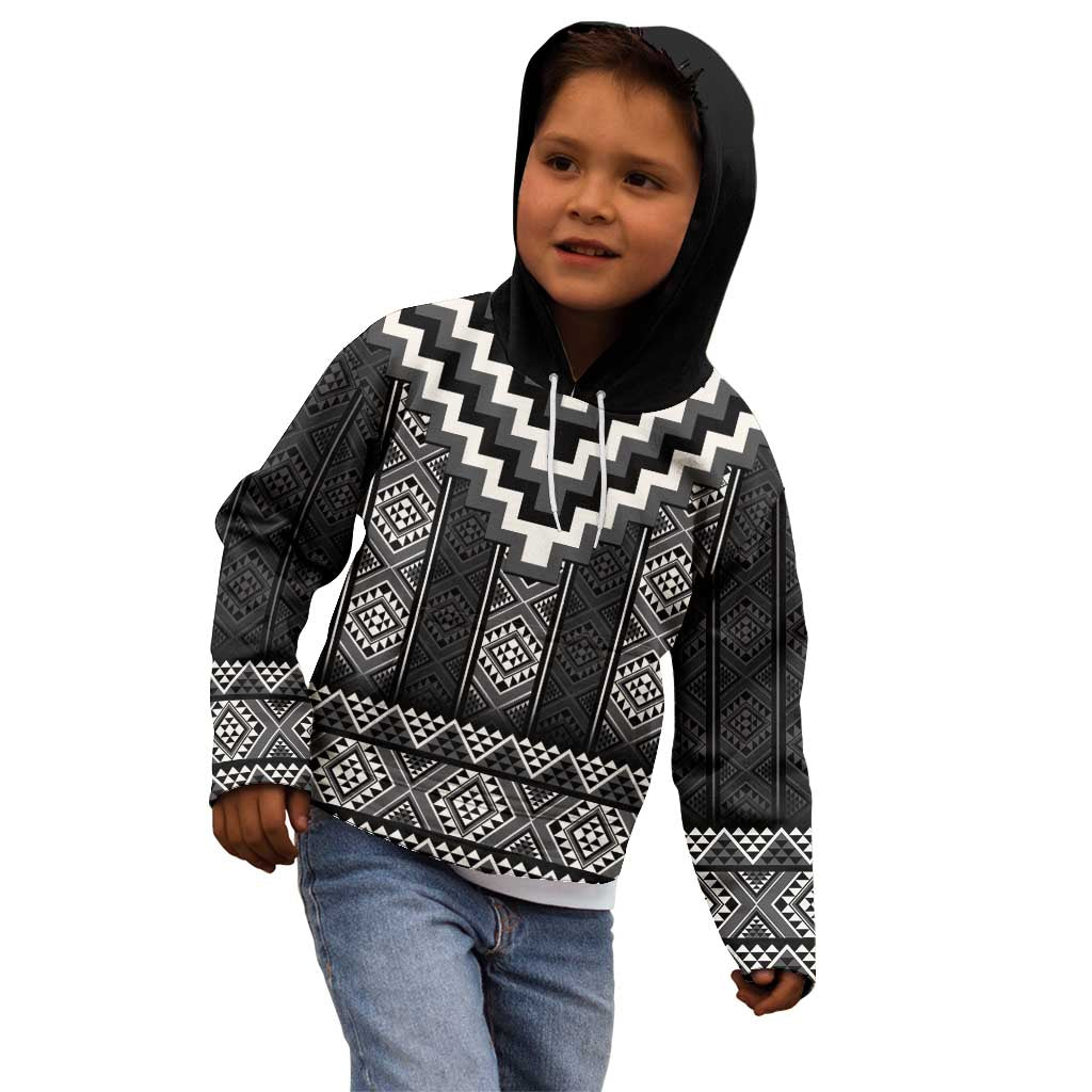 Black Taniko Aotearoa Kid Hoodie Niho Taniwha Mix Poutama - Vibe Hoodie Shop