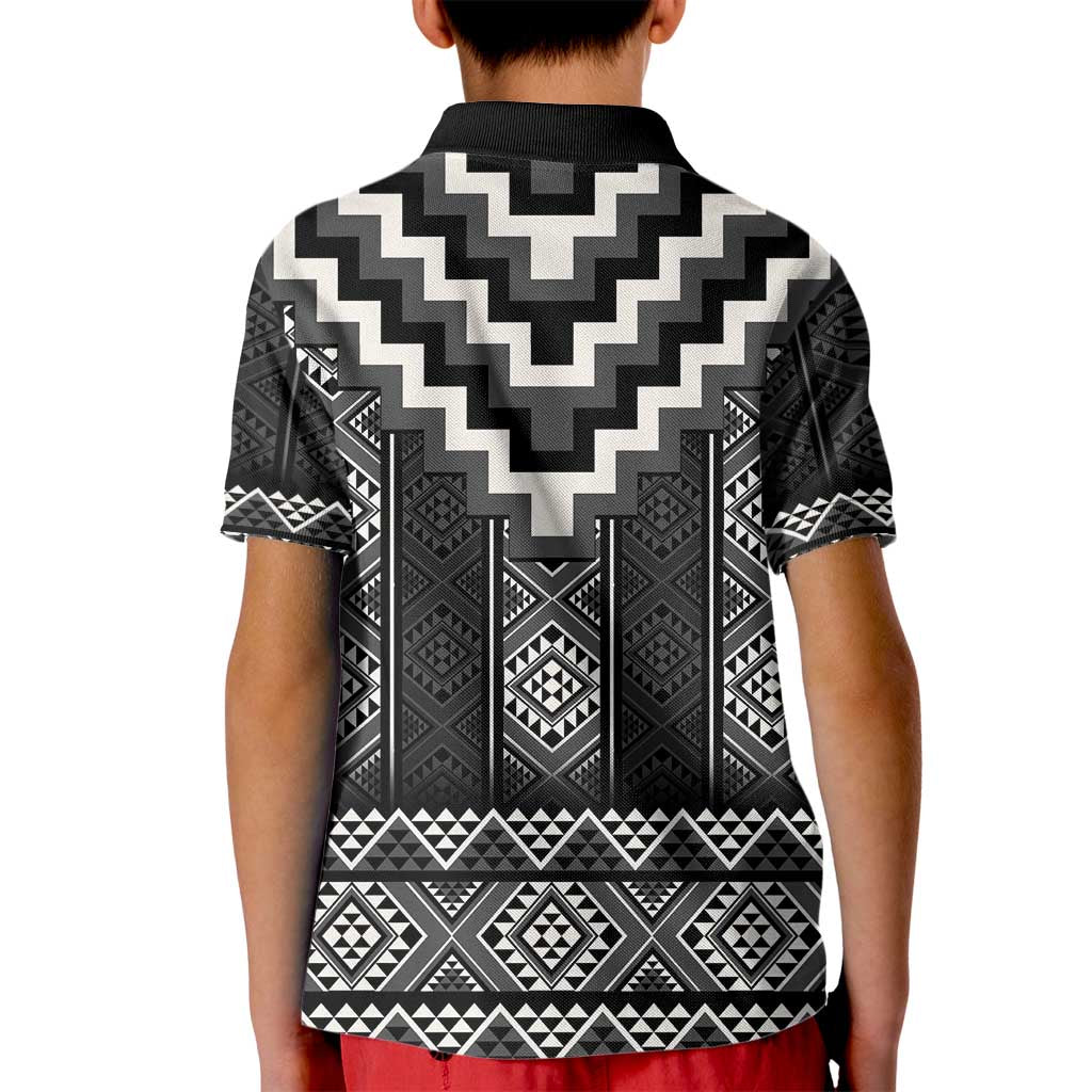 Black Taniko Aotearoa Kid Polo Shirt Niho Taniwha Mix Poutama - Vibe Hoodie Shop
