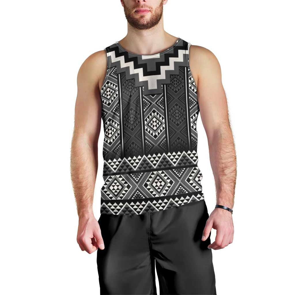 Black Taniko Aotearoa Men Tank Top Niho Taniwha Mix Poutama - Vibe Hoodie Shop