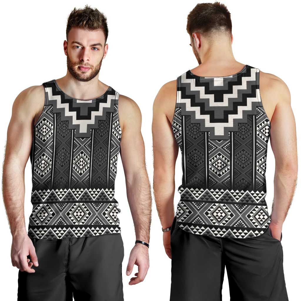 Black Taniko Aotearoa Men Tank Top Niho Taniwha Mix Poutama - Vibe Hoodie Shop