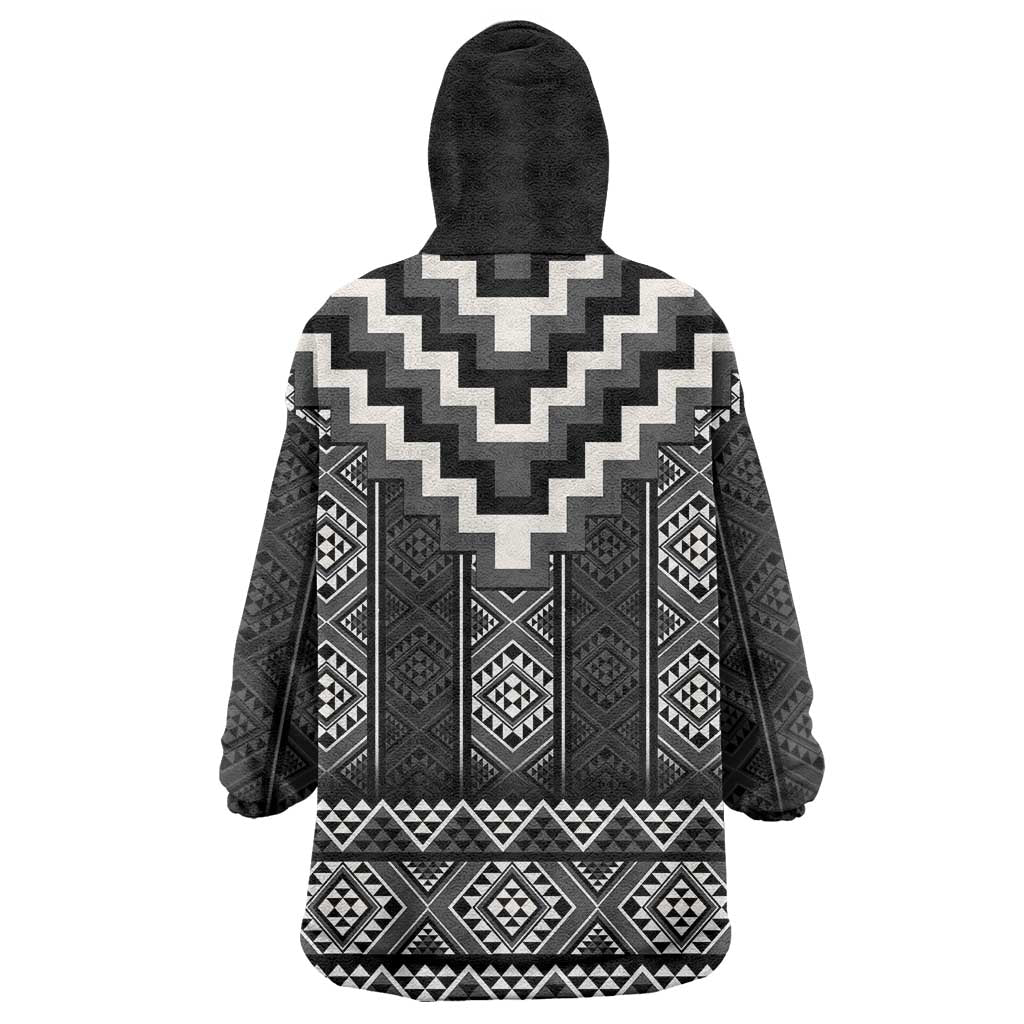 Black Taniko Aotearoa Wearable Blanket Hoodie Niho Taniwha Mix Poutama - Vibe Hoodie Shop