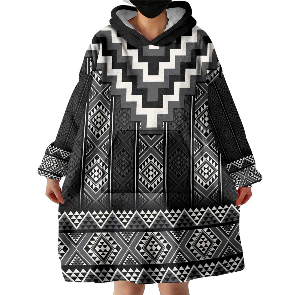 Black Taniko Aotearoa Wearable Blanket Hoodie Niho Taniwha Mix Poutama - Vibe Hoodie Shop