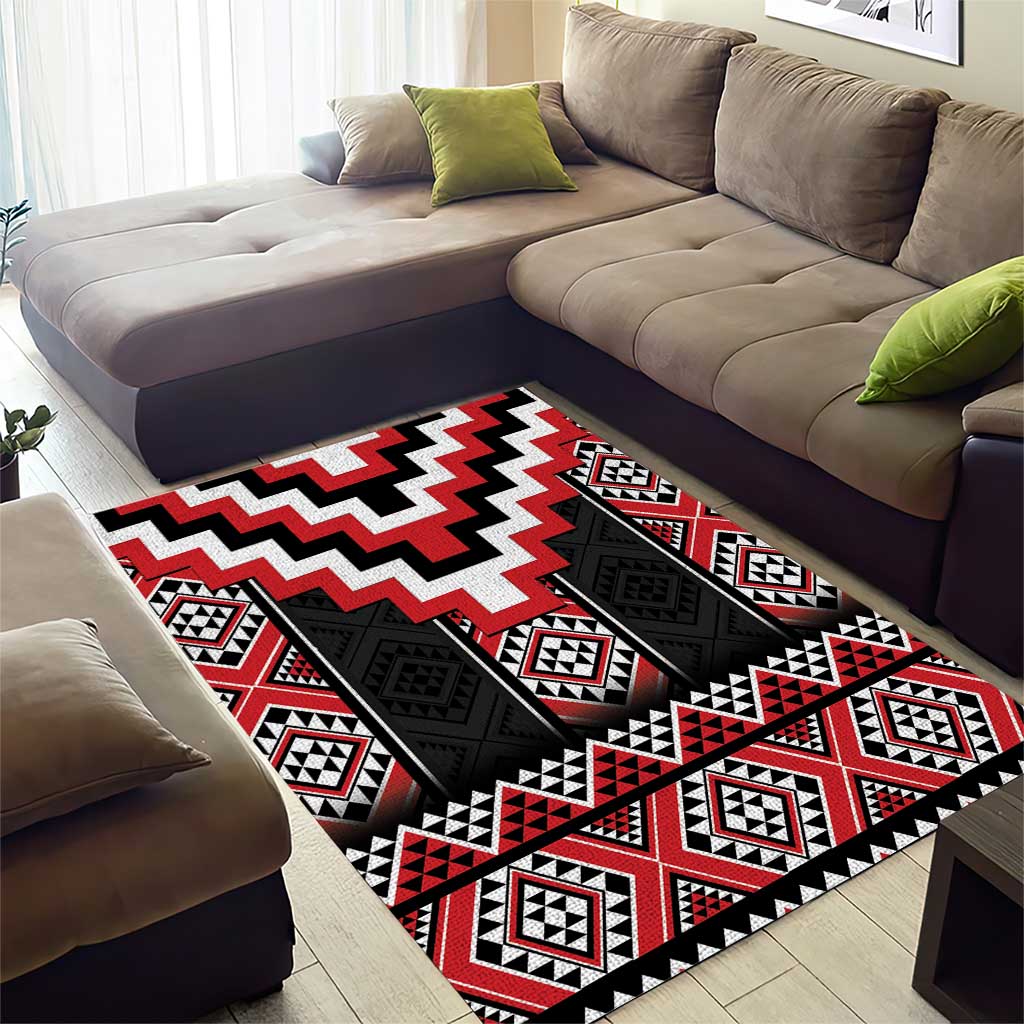 Red Taniko Aotearoa Area Rug Niho Taniwha Mix Poutama - Vibe Hoodie Shop