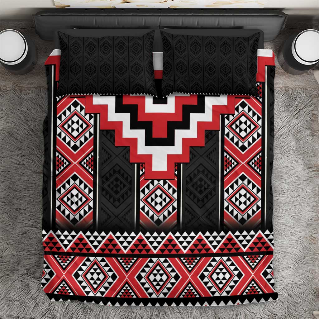 Red Taniko Aotearoa Bedding Set Niho Taniwha Mix Poutama - Vibe Hoodie Shop