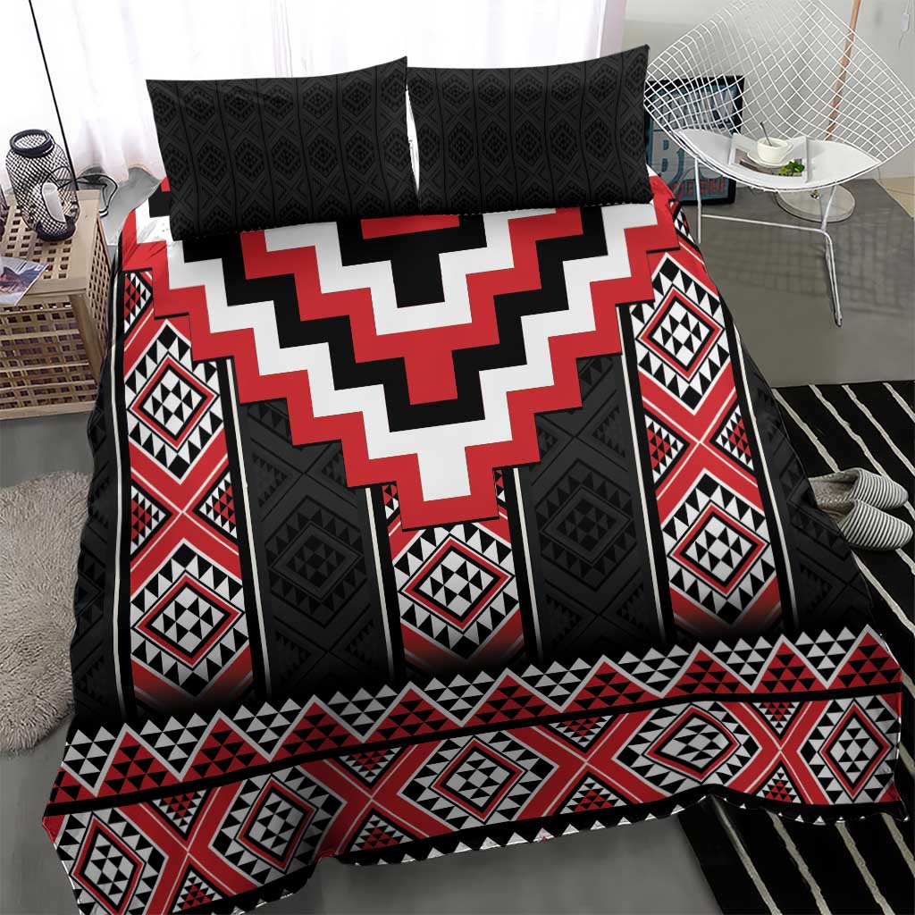 Red Taniko Aotearoa Bedding Set Niho Taniwha Mix Poutama - Vibe Hoodie Shop