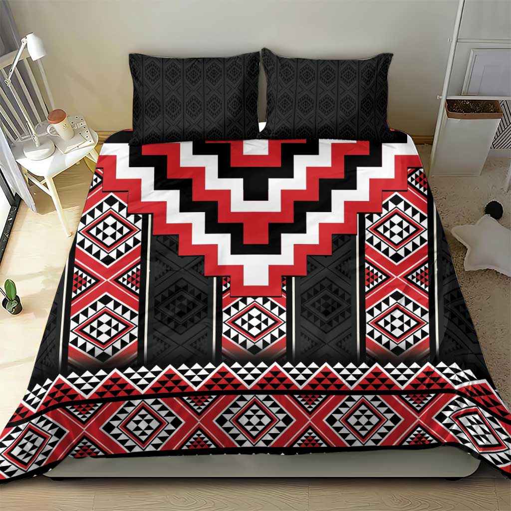 Red Taniko Aotearoa Bedding Set Niho Taniwha Mix Poutama - Vibe Hoodie Shop