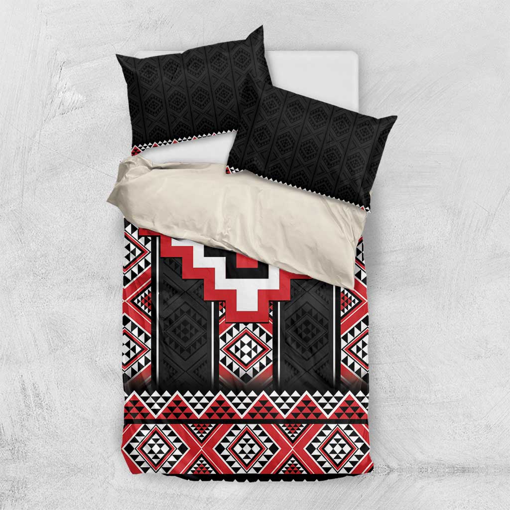 Red Taniko Aotearoa Bedding Set Niho Taniwha Mix Poutama - Vibe Hoodie Shop