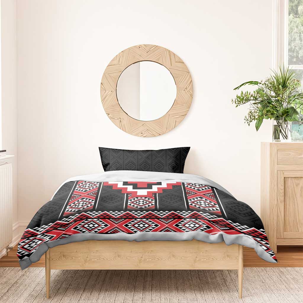 Red Taniko Aotearoa Bedding Set Niho Taniwha Mix Poutama - Vibe Hoodie Shop