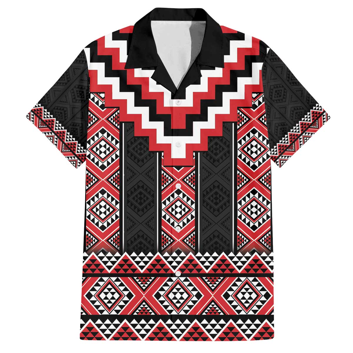 Red Taniko Aotearoa Family Matching Off The Shoulder Long Sleeve Dress and Hawaiian Shirt Niho Taniwha Mix Poutama LT14