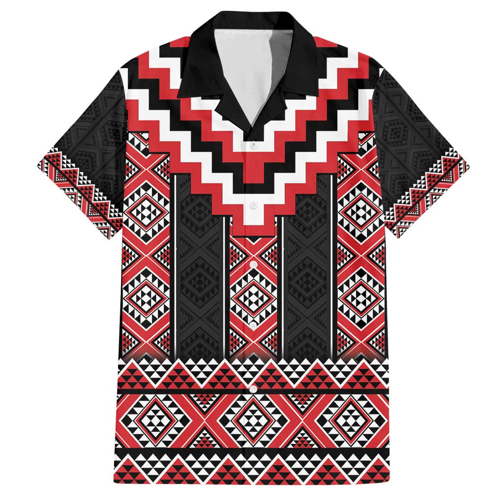 Red Taniko Aotearoa Family Matching Puletasi and Hawaiian Shirt Niho Taniwha Mix Poutama LT14