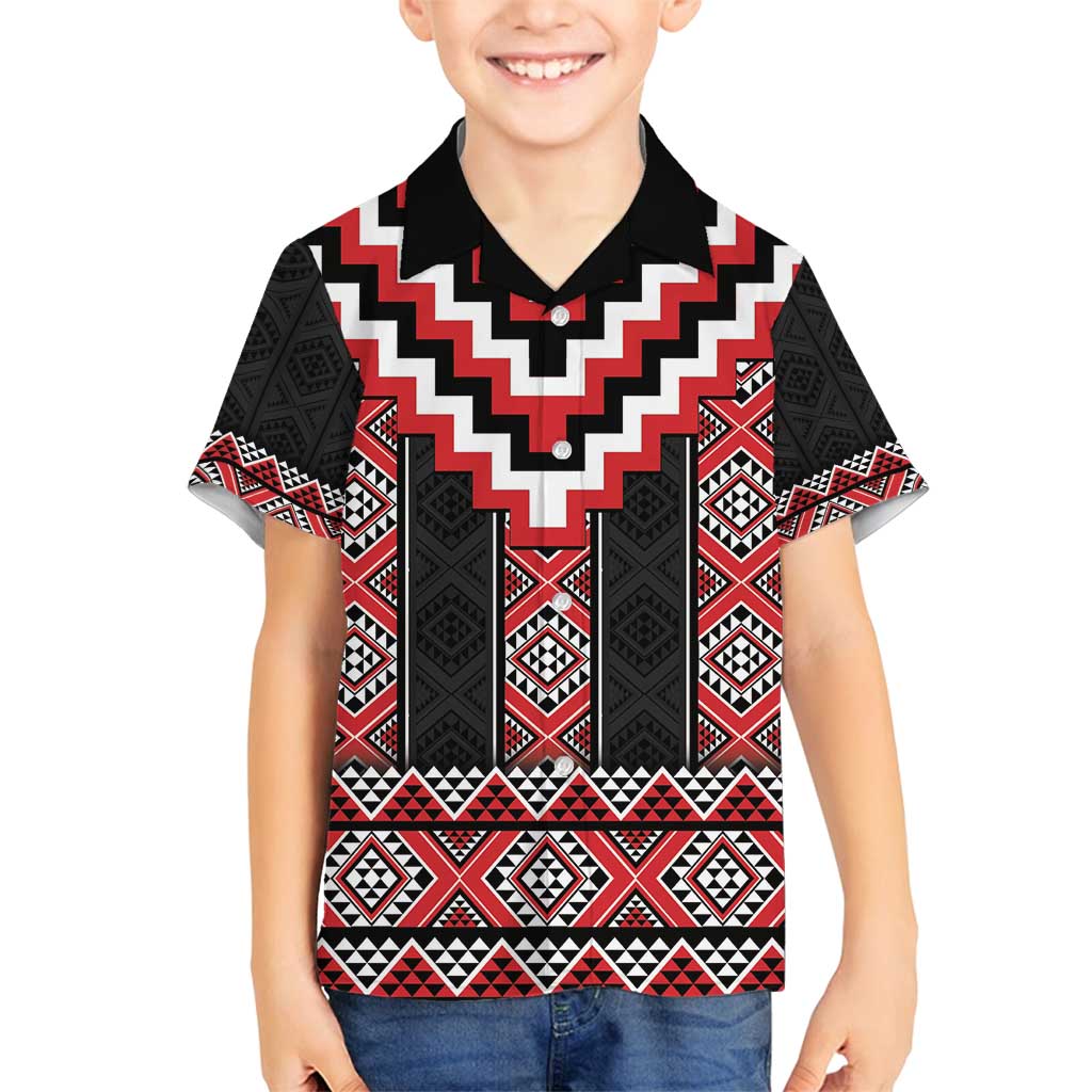 Red Taniko Aotearoa Family Matching Puletasi and Hawaiian Shirt Niho Taniwha Mix Poutama LT14