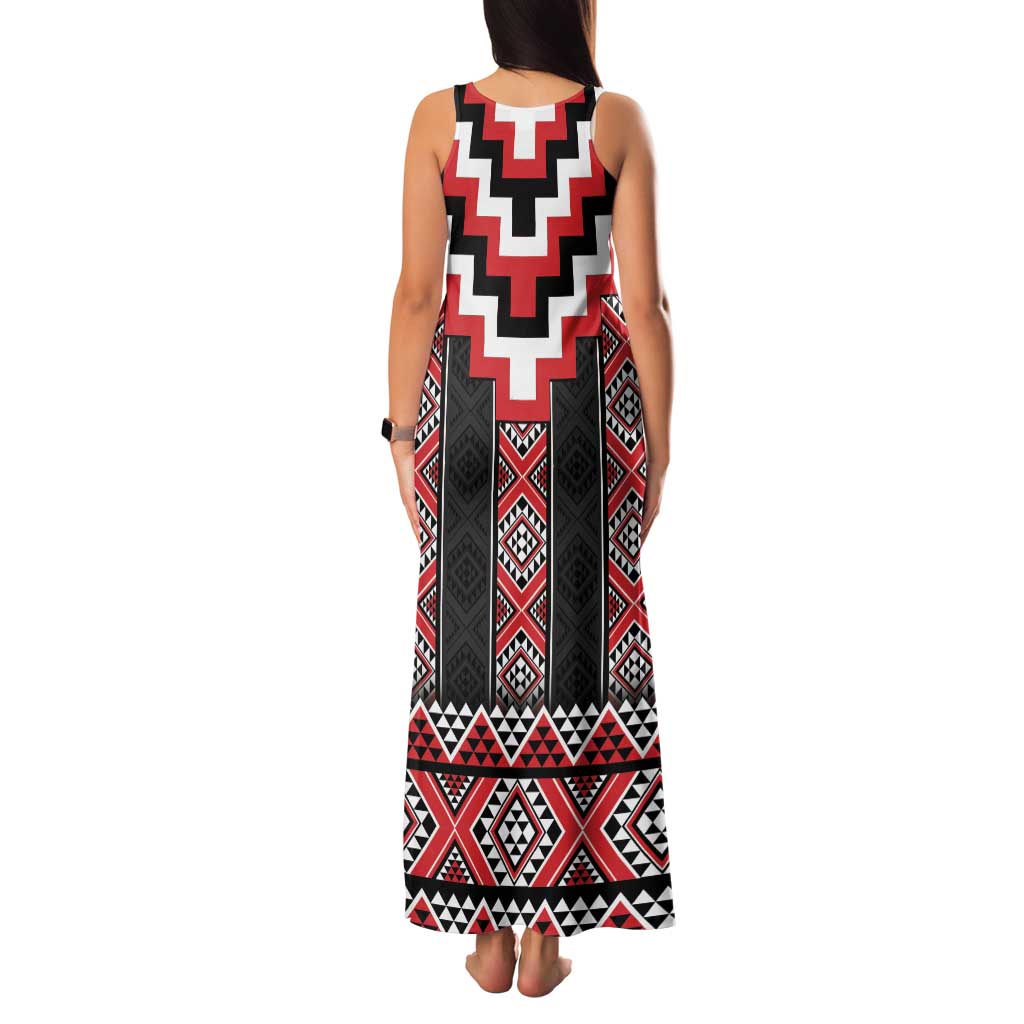 Red Taniko Aotearoa Family Matching Tank Maxi Dress and Hawaiian Shirt Niho Taniwha Mix Poutama LT14