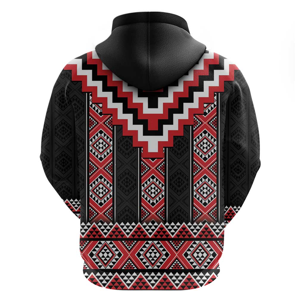 Red Taniko Aotearoa Hoodie Niho Taniwha Mix Poutama - Vibe Hoodie Shop