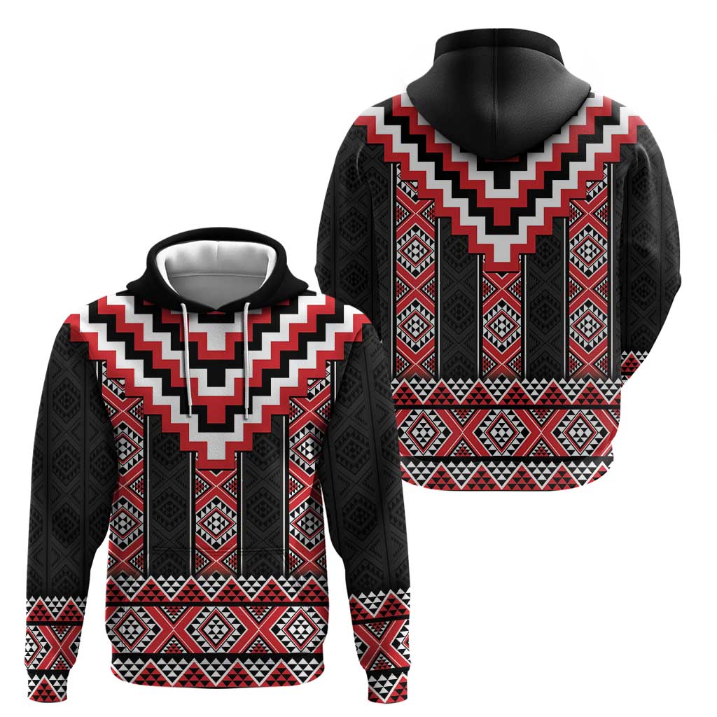 Red Taniko Aotearoa Hoodie Niho Taniwha Mix Poutama - Vibe Hoodie Shop