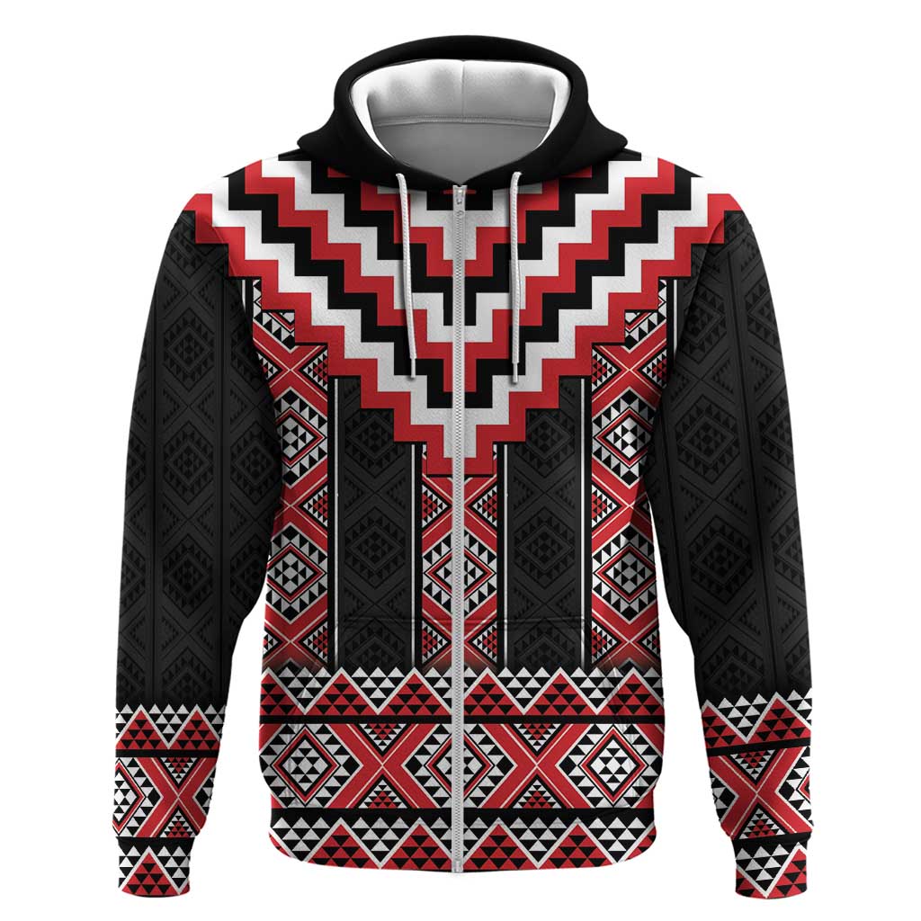 Red Taniko Aotearoa Hoodie Niho Taniwha Mix Poutama - Vibe Hoodie Shop