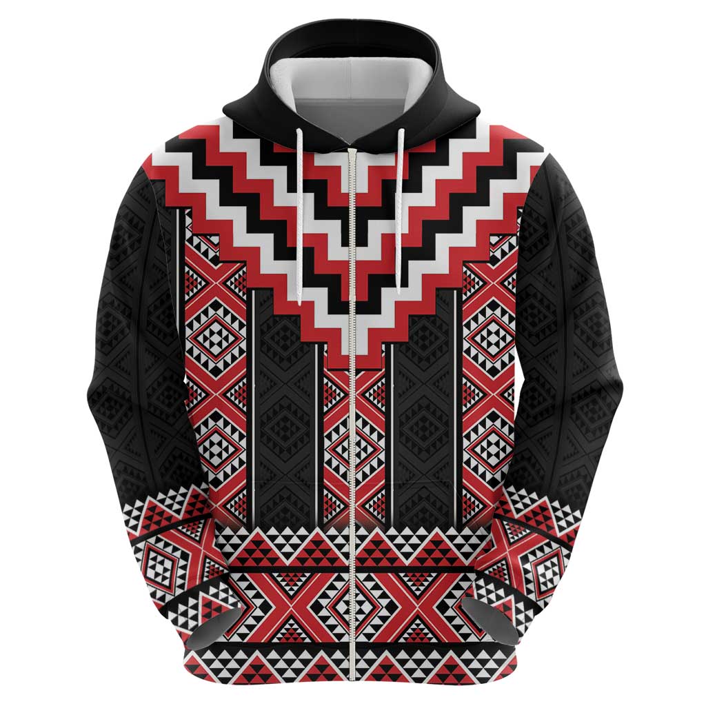 Red Taniko Aotearoa Hoodie Niho Taniwha Mix Poutama - Vibe Hoodie Shop