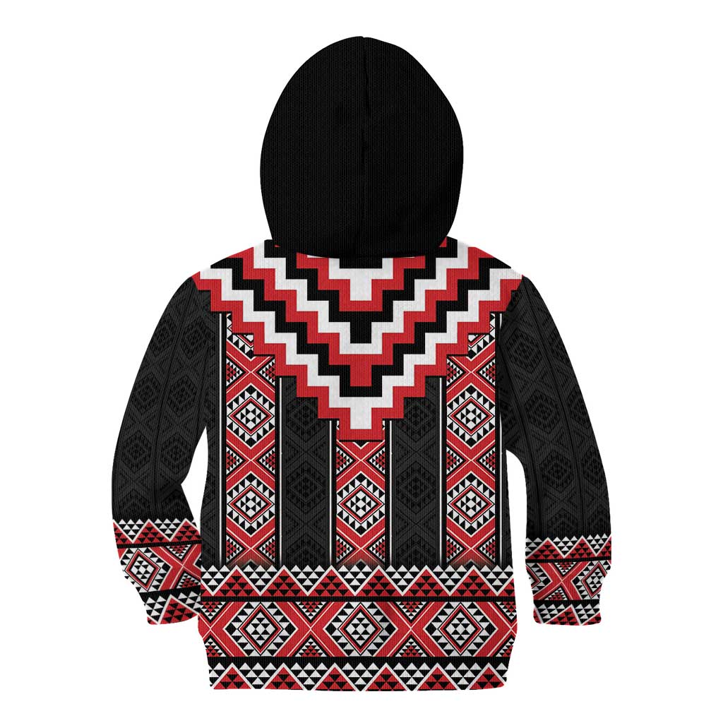 Red Taniko Aotearoa Kid Hoodie Niho Taniwha Mix Poutama - Vibe Hoodie Shop