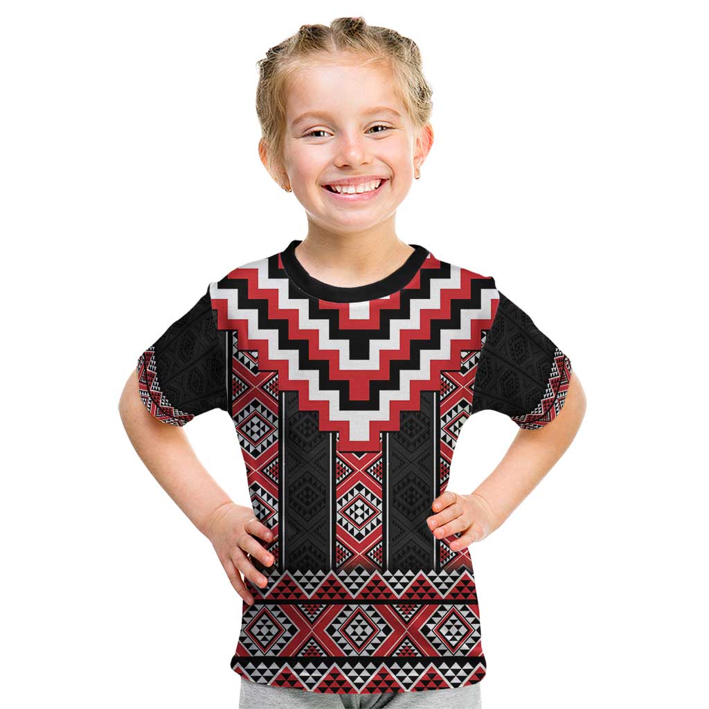 Red Taniko Aotearoa Kid T Shirt Niho Taniwha Mix Poutama - Vibe Hoodie Shop