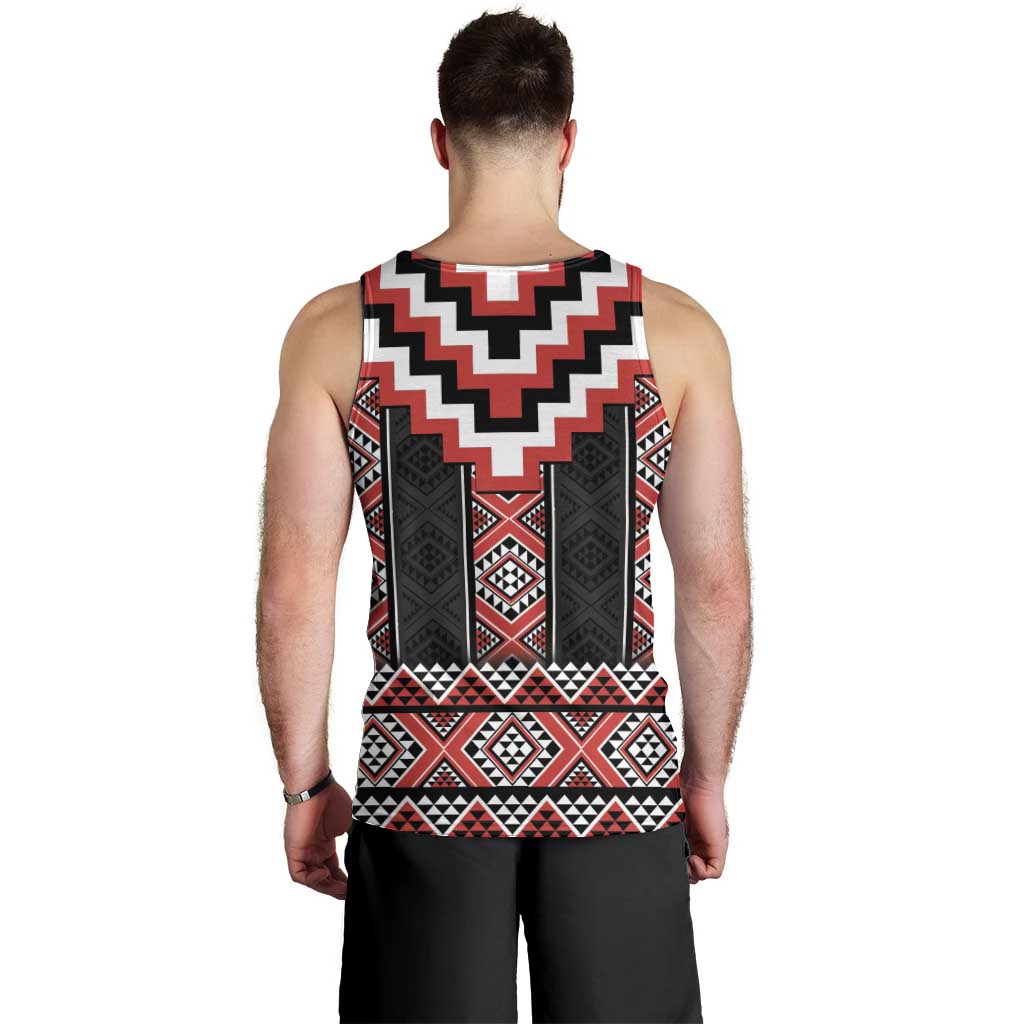 Red Taniko Aotearoa Men Tank Top Niho Taniwha Mix Poutama - Vibe Hoodie Shop