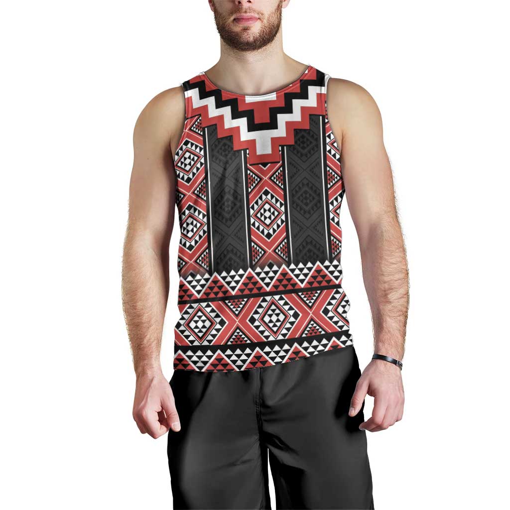 Red Taniko Aotearoa Men Tank Top Niho Taniwha Mix Poutama - Vibe Hoodie Shop