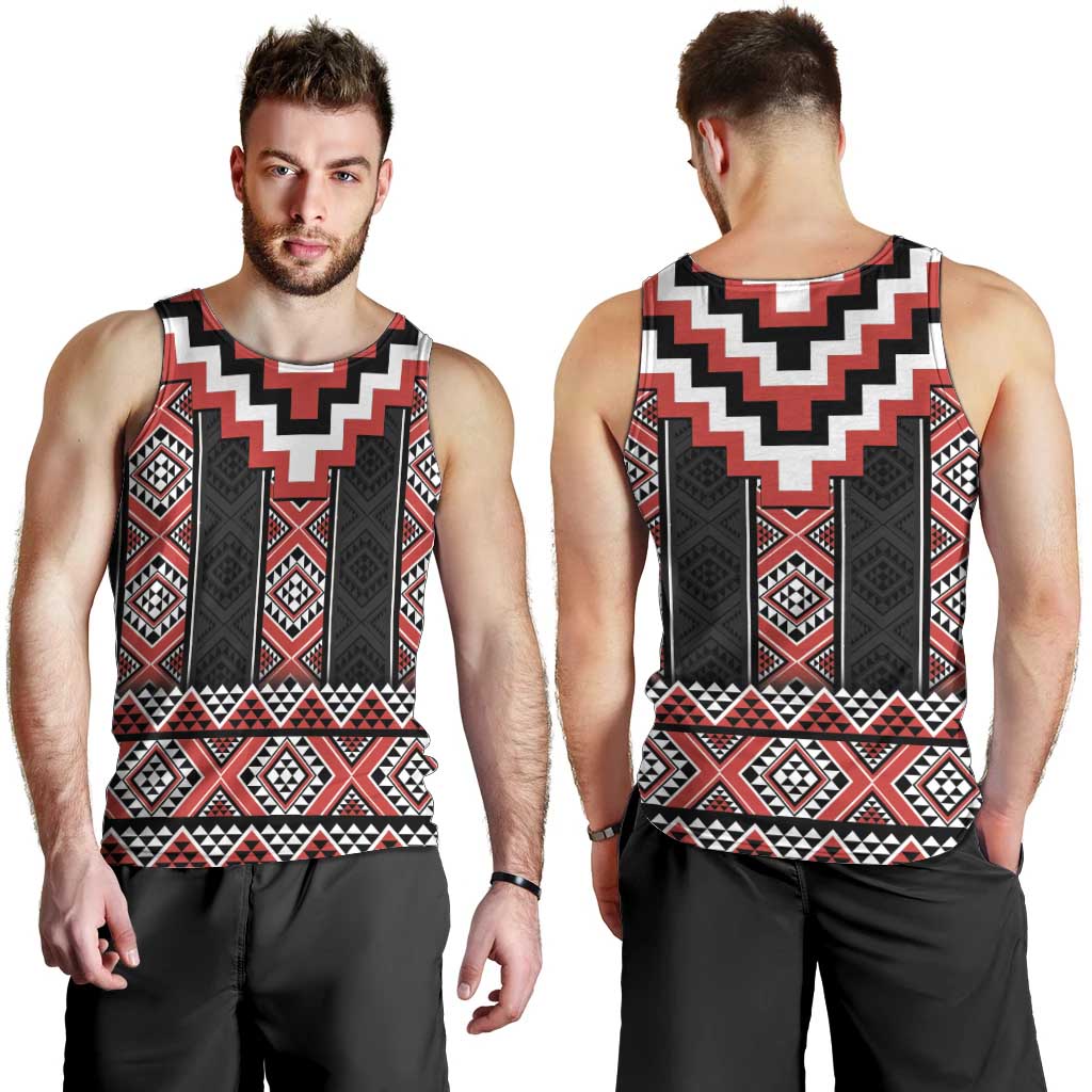 Red Taniko Aotearoa Men Tank Top Niho Taniwha Mix Poutama - Vibe Hoodie Shop