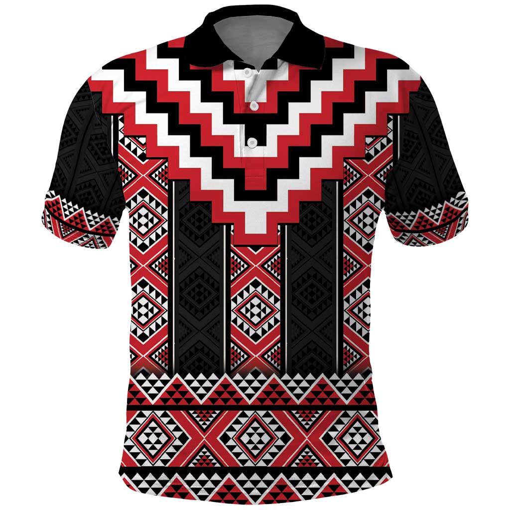 Red Taniko Aotearoa Polo Shirt Niho Taniwha Mix Poutama - Vibe Hoodie Shop