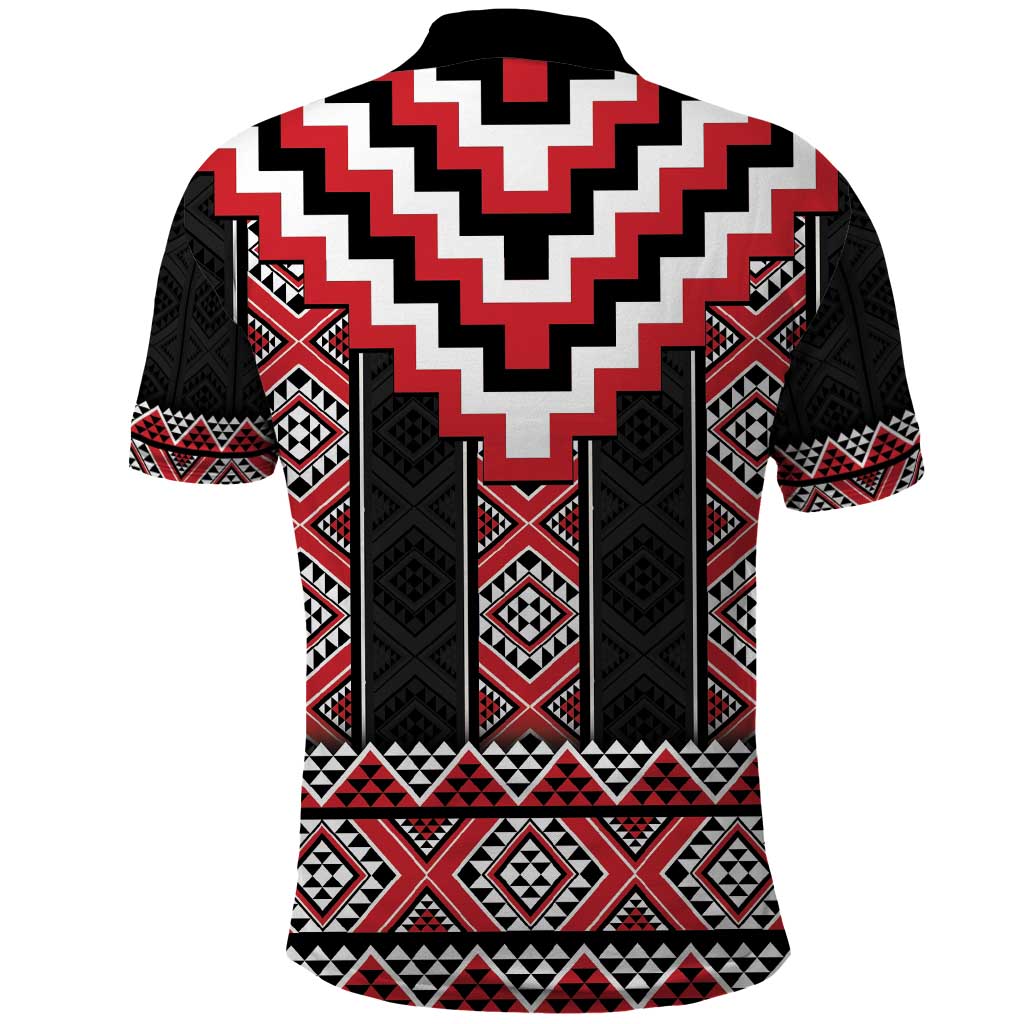 Red Taniko Aotearoa Polo Shirt Niho Taniwha Mix Poutama - Vibe Hoodie Shop