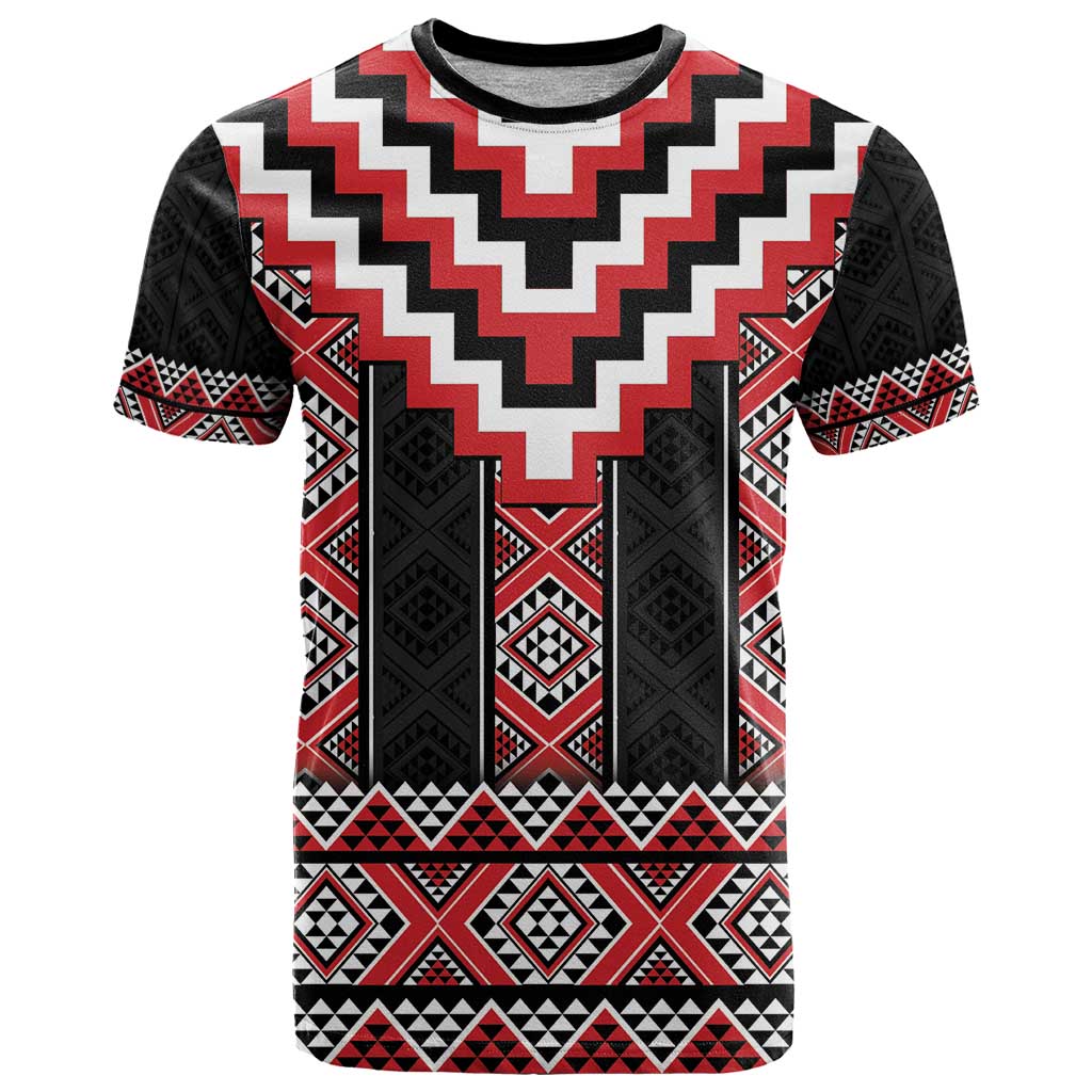 Red Taniko Aotearoa T Shirt Niho Taniwha Mix Poutama - Vibe Hoodie Shop