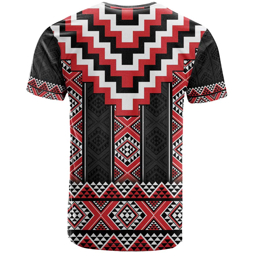 Red Taniko Aotearoa T Shirt Niho Taniwha Mix Poutama - Vibe Hoodie Shop