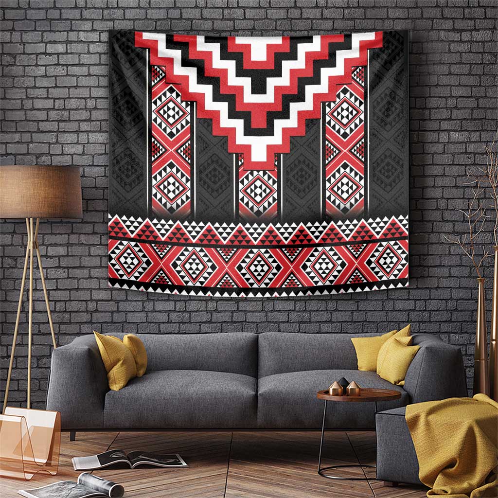 Red Taniko Aotearoa Tapestry Niho Taniwha Mix Poutama - Vibe Hoodie Shop