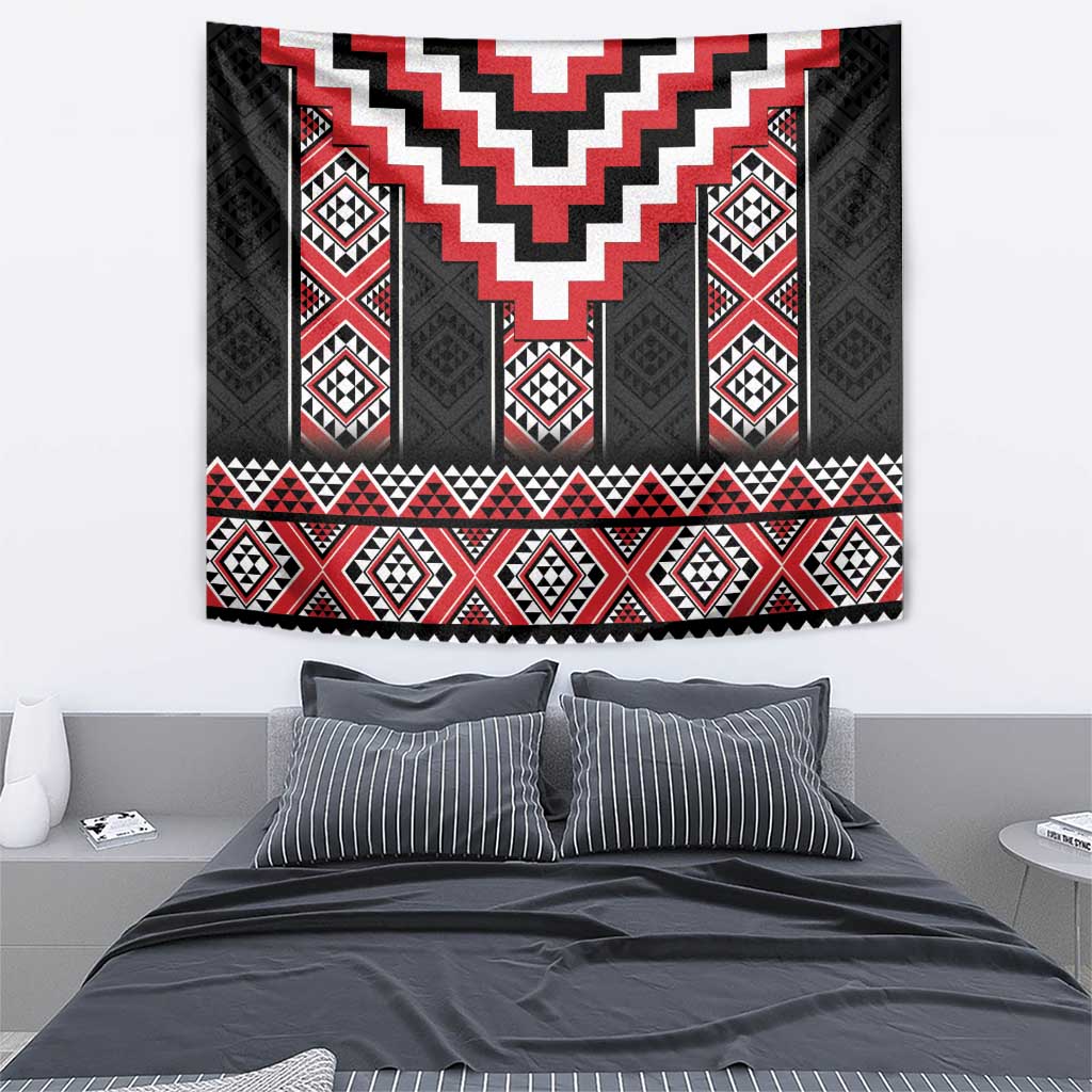 Red Taniko Aotearoa Tapestry Niho Taniwha Mix Poutama - Vibe Hoodie Shop