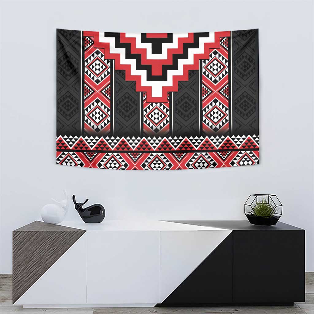 Red Taniko Aotearoa Tapestry Niho Taniwha Mix Poutama - Vibe Hoodie Shop