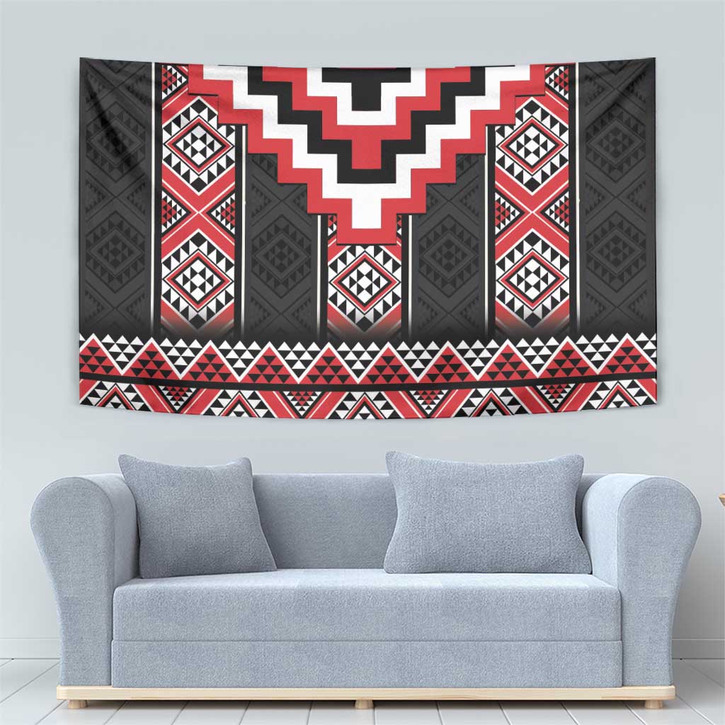 Red Taniko Aotearoa Tapestry Niho Taniwha Mix Poutama - Vibe Hoodie Shop