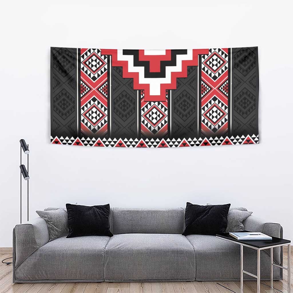 Red Taniko Aotearoa Tapestry Niho Taniwha Mix Poutama - Vibe Hoodie Shop