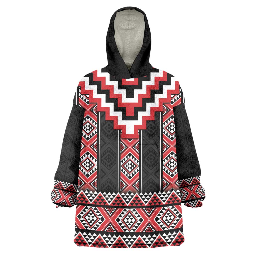 Red Taniko Aotearoa Wearable Blanket Hoodie Niho Taniwha Mix Poutama - Vibe Hoodie Shop