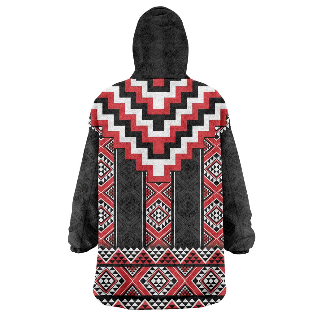 Red Taniko Aotearoa Wearable Blanket Hoodie Niho Taniwha Mix Poutama - Vibe Hoodie Shop